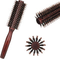 1 Pack Boar Bristle Round Brush Round Hair Brush, Wooden Handle Styling Brush Anti Static Quiff Roller Hair Comb for Men and Women, Straightening and Curling, Wet and Dry Hair