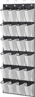 MISSLO Hanging Shoe Rack Over Door Shoe Storage Organiser Holder 24 Large Mesh Pockets with Hanger(Black)
