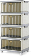 Amazon Basics 4-Tier Stackable Storage Bins with Wheels, 21.7L per Tier, Collapsible Containers with Lids, 82.6 x 39.1 x 27.2 cm, Grey/Beige