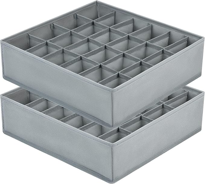 DIMJ 2 Pack Drawer Organisers 24 Cells Sock Organiser Foldable Underwear Drawer Organiser Fabric Drawer Divider Wardrobe Storage Boxes for Socks, Belts, Ties