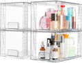 Vtopmart 4 Pack Stackable Storage Drawers,Clear Acrylic Drawer Organizers with Handles, Easily Assemble for Bathroom,Kitchen Undersink,Cabinet,Closet,Makeup,Pantry organization and Storage
