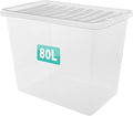 1 x 80 Litre Clear Plastic Storage Box With Lids UK BRITISH MADE Home Office Stackable Transparent Plastic Boxes, Size 5,11,24,28,35,45,62 Litre