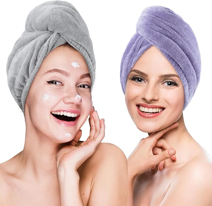 Microfibre Hair Towel Drying Wrap: 2Pack Head Dry Towel Twist Drying Turban Anti Frizz Long Quick Rapid Absorbent Women Wet Plopping Curly Hair Turban Twisty for Girls
