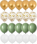 Metallic Gold Balloons - 20pcs Sage Green & White Confetti Balloons, 12in