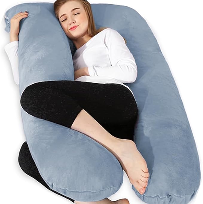 Chilling Home Pregnancy Pillows for Sleeping, U Shaped Maternity Pillow Cuddle Pillow, 55 inch Long Pillow, Full Body Pillows for adults with Cover(Fog Blue)