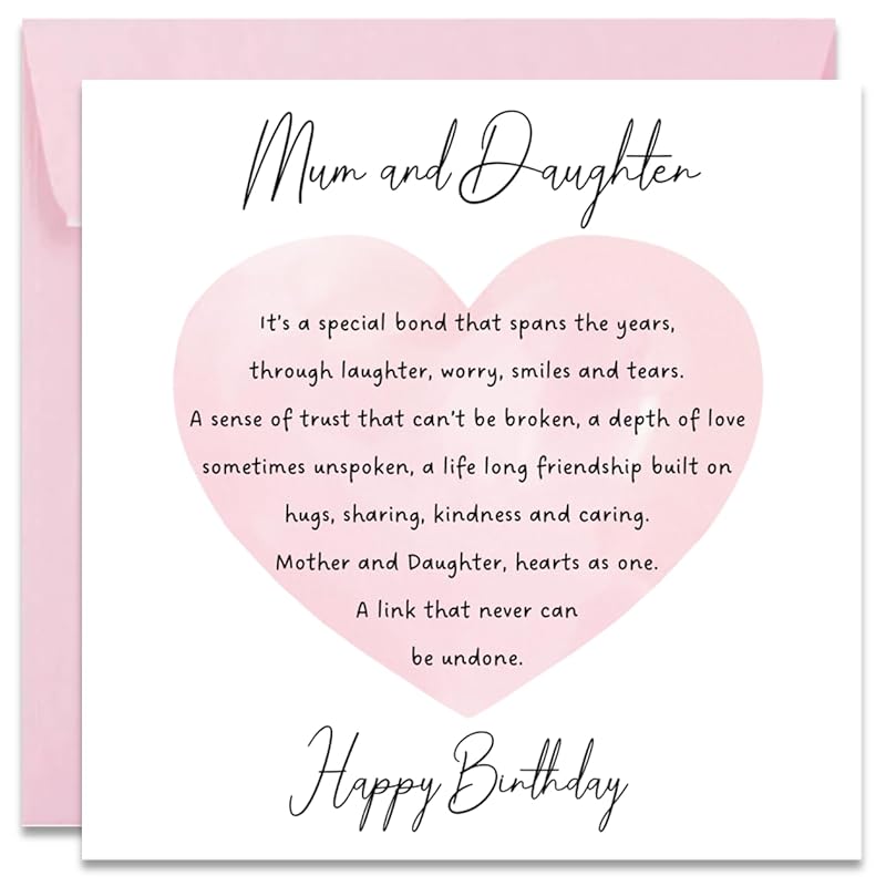 Printperfect mum birthday card, happy birthday mum card from daughter, sweet birthday card for mum, women (Pink Envelope)