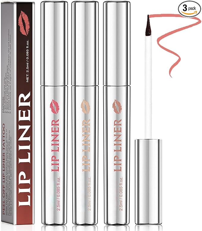 3Pcs Lip Stain Peel Off,Peel Off Lip Liner Stain Tattoo,Matte Lip Tattoo Long Lasting Waterproof Transferproof Lip Stains for Women Easy to Peel (Lip Liner, 1 Count (Pack of 3))