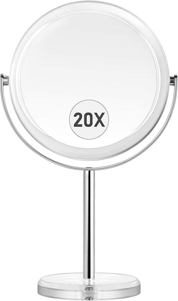 MIYADIVA 20X Magnifying makeup mirror,Double Sided 1X & 20X magnifying mirror with stand,Magnifying mirror 20x,Tabletop Magnified Vanity Mirror with 360°Rotation for Bathroom or Bedroom