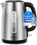 Midea Electric Kettle 3000W Fast Boil 1.7L Stainless Steel Kettle LED Indicator,Spring Lid,Removable Filter,Insulated Handle with Water Level Indicator, Dry Burn Protection,BPA-Free