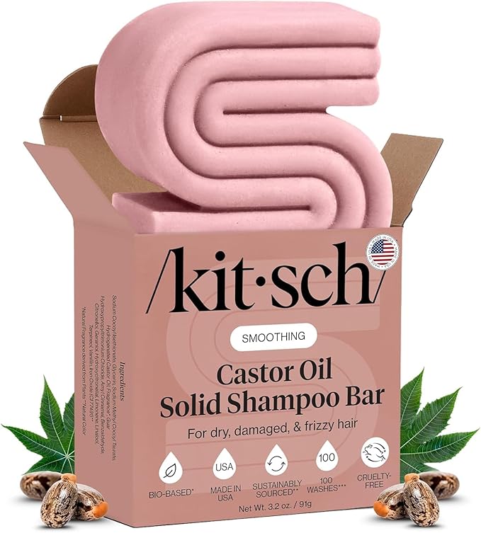 Kitsch Shampoo Bar Castor Oil – Solid Bar Shampoo for Hydration, Strengthening and Moisturizing, Organic Castor Oil for Dull & Dry Hair, Vegan, Paraben-Free, Hair Care - 3.2 oz