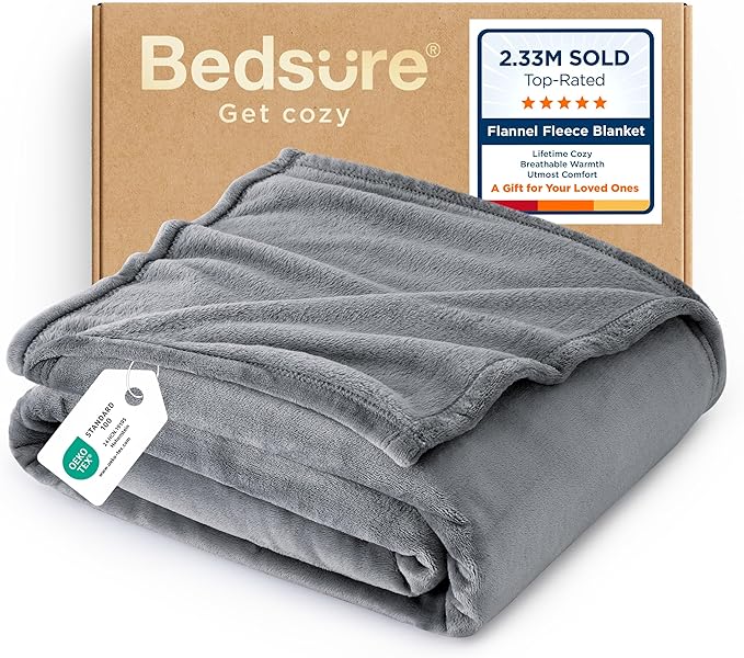 Bedsure Fleece Throw Blanket for Sofa - Soft Cosy Fluffy Blankets for Bed, Warm Single Throws for Audlts, Silver Grey, 130x150 cm