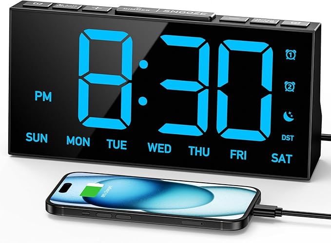 GOLOZA Digital Alarm Clocks for Bedrooms, Digital Clock with 4 Level Brightness +OFF, Dual Customizable Alarms, USB Port, Power-Off Memory, Snooze, DST, 12/24H, Desk Clock for Kids Adults Elderly