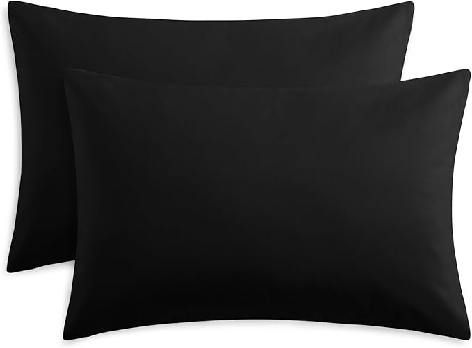 RUIKASI Black Pillow Cases 2 Pack - Plain Pillowcases with Envelope Closure Breathable Premium Brushed Microfiber Set of 2 Pillow Covers Standard 50x75 cm