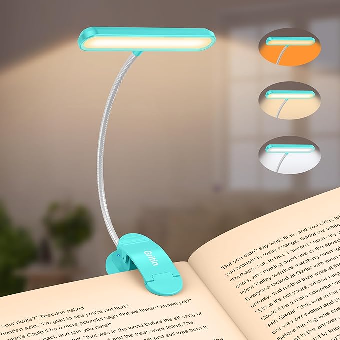 Gritin 19 LED Book Light, Reading Light Book Lamp for Reading at Night with Memory Function, 3 Eye-Protecting Modes& 5 Brightness Levels, Large Lamp Area, 360° Flexible for Reader-Blue
