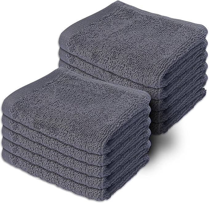 10 Pc Face Flannels Pack – 500 GSM 100% Egyptian Cotton Towel Set - Quick Dry and Absorbent Wash Cloth - Easy Drying Kitchen and Bath Flannel for Home Spa & Professional Use (Charcoal 30x30CM)