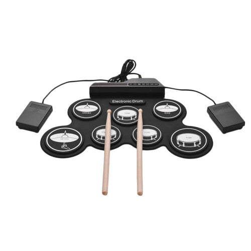 7 Pads Electric Drum Set ,Portable Roll Up Kit with Pedals Sticks, Gift for Kids Adults
