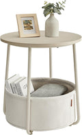 VASAGLE Side Table, Round End Table with Fabric Basket, Spacious, for Living Room Bedroom, Bedside Table, Modern Style, Cream White LET223K67