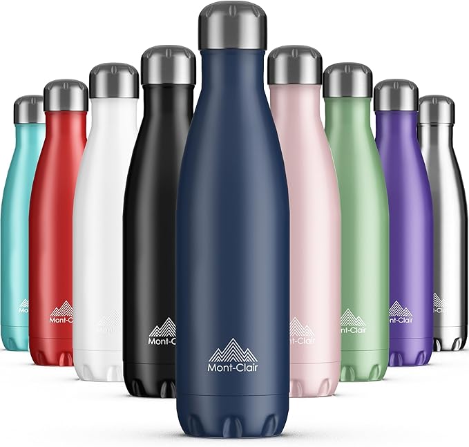 Mont-Clair Stainless Steel Water Bottle, Vacuum Insulated - BPA Free, 12h Hot & 24h Cold Drinks, Metal Water Bottle 500ml Leakproof, Ideal for Adult, Kids, Running - Dark Blue