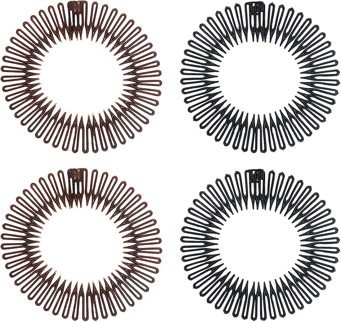 Comb Headband 4 Pieces Full Circular Stretch Flexible Zig Zag Hairband Plastic 90s Hair Band for Women and Girls