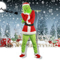 (Adult-2XL) Grinch Costume Halloween Christmas Santa Cosplay Scary Green Hair Monster