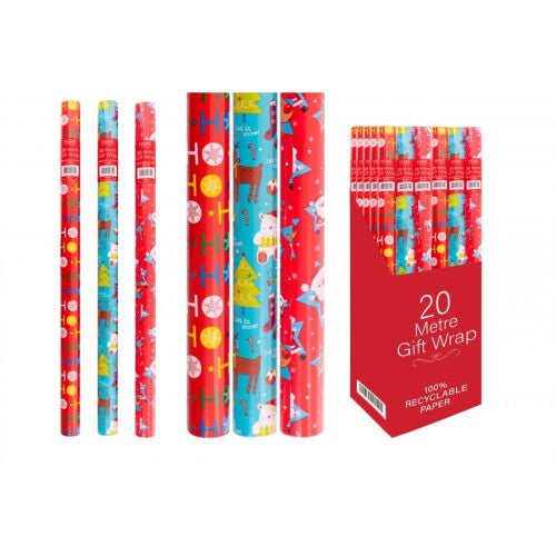 Christmas Gift Wrap Paper 3 Rolls x 20M (60 Metres) presents gifts