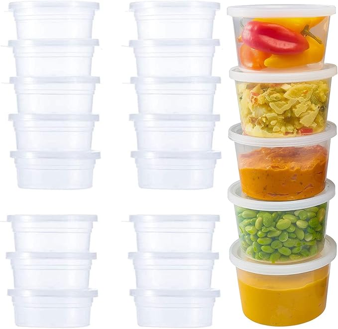 50 Pack Small Containers with Lids for Storage Slime Containers Sauce Pots Plastic Leakproof Sauces Cups for Jars, Dips, Salads, Chutney, Restaurants, Takeaway, Catering (4oz/100ml)