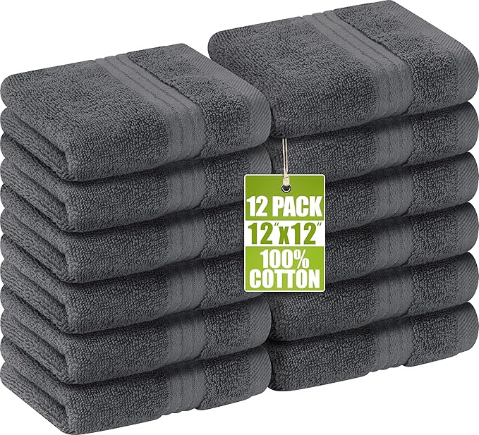 Utopia Towels - 12 Pack Luxury Flannel Face Cloth Set (30 x 30 CM) 100% Cotton Ring Spun, Highly Absorbent and Soft Feel Washcloths for Bathroom, Spa, Gym, and Face Towel (Grey)