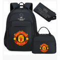 (Black Manchester United) Football star peripheral backpack student schoolbag three-piece lunch bag pencil bag children men's style