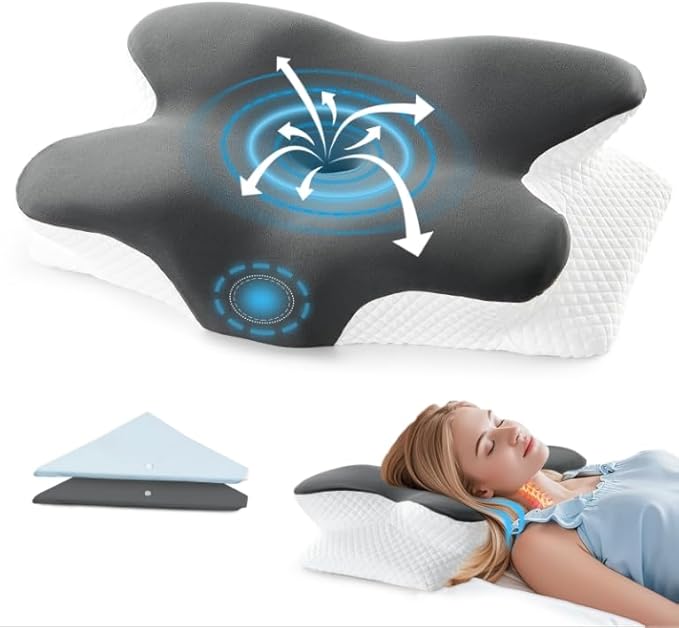 BRO Cervical Memory Foam Pillow with 2 Pillowcases for Neck and Shoulder Pain, Ergonomic Orthopedic Neck Support Pillow for Side Sleepers, Back, Stomach(60x40x13cm)