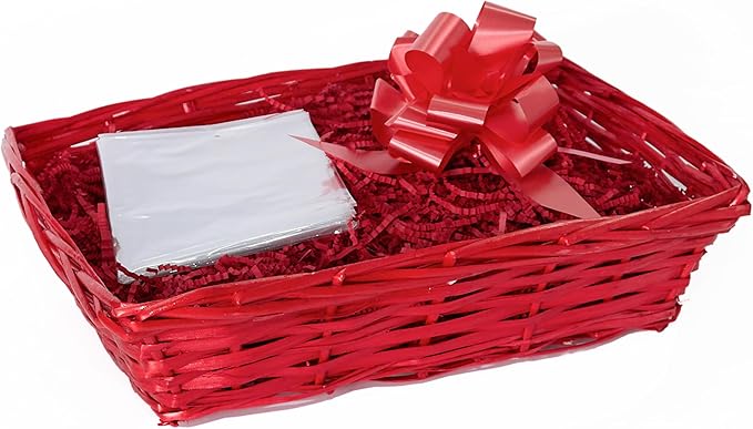 Red Wicker Basket For Hampers Make You Own Gifts Hamper Kit Birthday Christening Wedding Gift Hampers (Red)