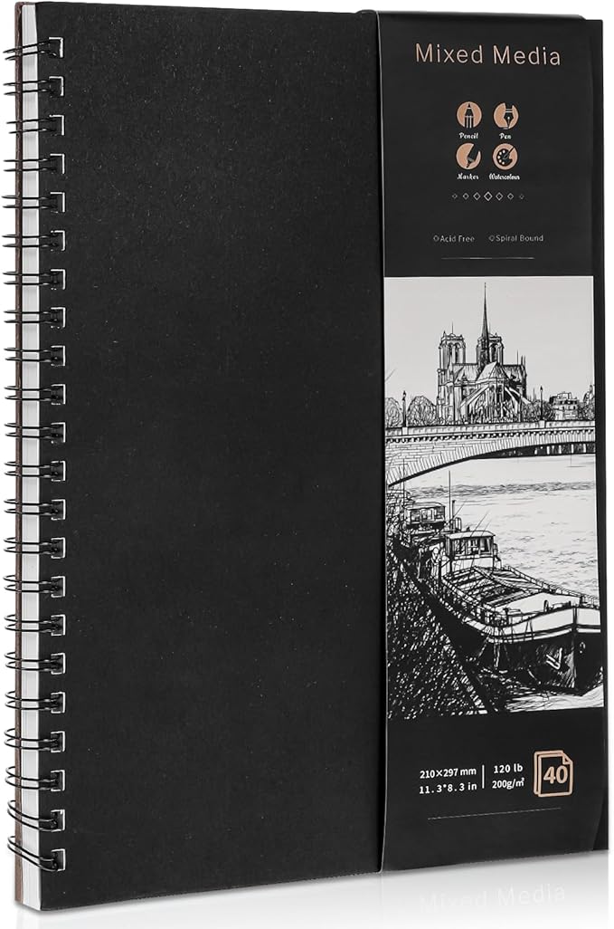 A4 Sketch Books, 200GSM Thick Paper Spiral Bound Sketchbook Hardback Sketch Pad for Drawing and Sketching 40 Sheets/80 Pages