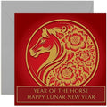 Stylish Happy Lunar New Year Card for Family and Friends - Year of The Horse Happy New Year Gift - Chinese Zodiac Animal Greeting Card - Gold Foil Red 2026