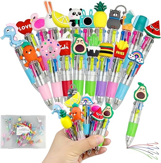 20Pcs Multicoloured Pens 4 in 1 Cute Mini Pens Fun Cartoon Retractable Ballpoint Pen Novelty Party Bag Fillers Ideal for Party Favours Classroom Gifts School School Class Gifts