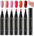 Nail Polish Pens 6Pcs, Nail Varnish Pens 3 In 1 Gel Nails Polish Pen Set, One Step DIY Nails Varnish Pen, Quick-Dry Soak-Off Nail Art Pens, No Base Coat Needed, DIY Manicure for Girls and Ladies
