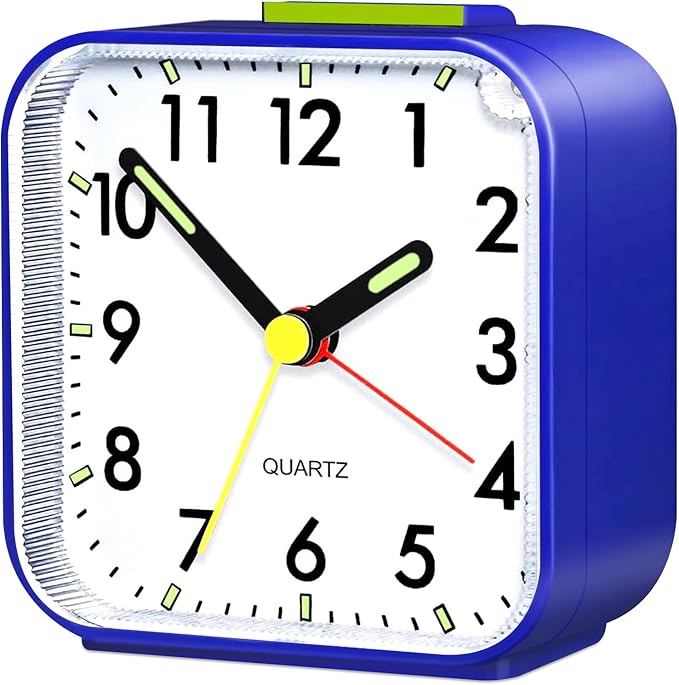 Alarm Clock, Silent Alarm Clocks Bedside Non Ticking Table Bedside Clock Battery Powered Large Display Snooze Light Clocks for Heavy Sleepers Bedrooms Office Travel (Blue)