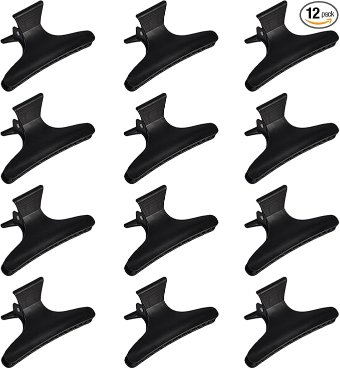 12 PCS Hairdresser Clips, Butterfly Hair Clips, Black Sectioning Clamps, Claw Clip Salon Clip Barrettes Styling Accessories for Women Girls (Black)