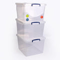 3 x Really Useful Box, 33.5 litres, nestable box with lid, 380 mm x 460 mm x 285 mm, transparent