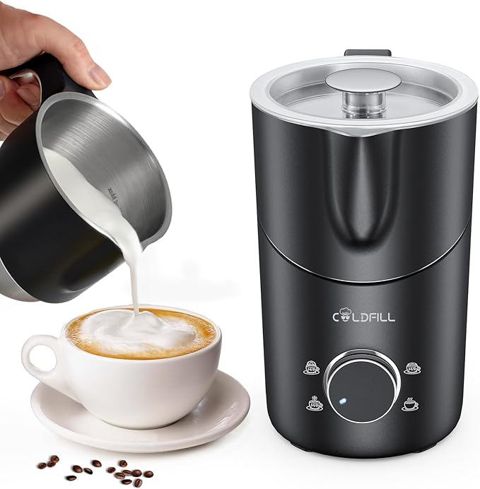 Milk Frother Electric - 8 in 1 Milk Steamer, 400 ml Automatic Hot and Cold Foam Maker for Lattes, Cappuccinos, Hot Chocolates and Oat Milk/Almond Milk, Auto Shut Off, Dishwasher Safe, Black