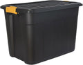 DANIEL JAMES Housewares Heavy Duty Storage Box with Lid - Large Plastic Stackable Storage Boxes with Clip Handles - Lockable BPA Free Indoor Outdoor Garage Storage Trunk Box - Black, 42l