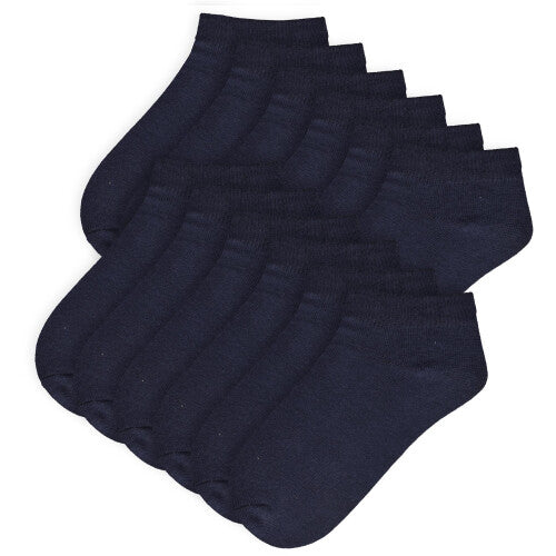 (6-9 Years, Navy) Girls Boys 6 Pack Plain Trainer No Show Socks