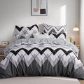 King Size Duvet Cover Sets - Kingsize Bedding Set with Pillowcases, Ultrasoft Microfiber Luxury Non Iron Quilt Cover with Zipper Closure, Chevron Black & Grey 230x220cm