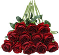 Tifuly 12 PCS Artificial Roses, 19.68'' Single Long Stem Fake Rose Silk Bridal Wedding Bouquet Realistic Flower for Home Garden Party Hotel Office Decor(Blossom Roses,Burgundy)