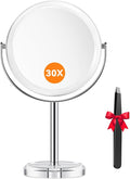 Auxmir 30X Magnifying Mirror with Tweezers, Double Sided 30X/1X Magnifying Makeup Mirror with Stand, 360° Rotation Bathroom Vanity Mirrors for Shaving, Dressing Table, Desktop, Bedroom, 6.8 Inch