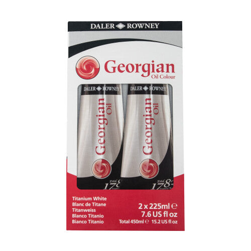 Daler-Rowney Georgian Oil Paint Titanium White Twin Pack 225ml Tube - Art Paints for Canvas Paper and More - Oil Painting Supplies for Artists and Stu
