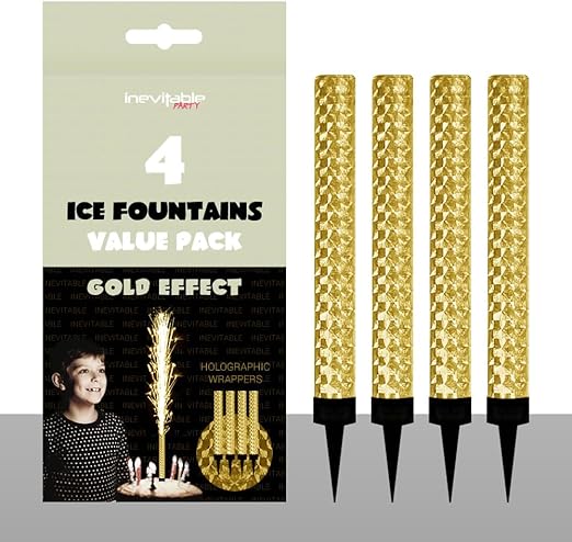 Pack of 4 Ice Fountains | Cake Topper Decoration | Prosecco Champagne Fountain | Sparkling Fountain | Gold or Silver | Birthdays, Christmas, New Year and Weddings (Gold)