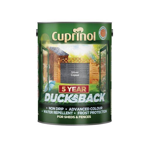 Cuprinol 5095343 Ducksback 5 Year Waterproof for Sheds & Fences Silver Copse 5 Litre