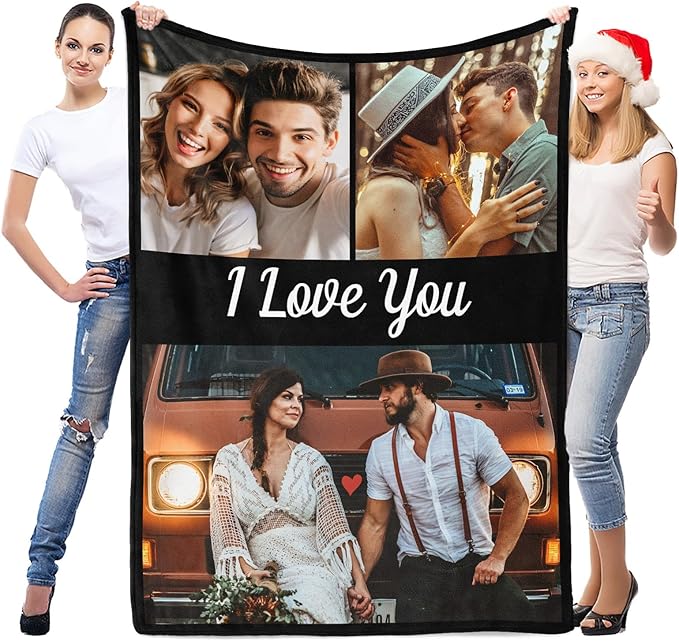 LNM Personalised Blanket with Photo, Customised Blanket, Custom Photo Blankets, Picture Blankets, Personalised Valentines Gifts for Him Her Women Men Girlfriend Boyfriend Couple