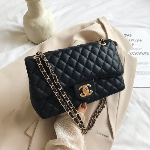 (Black) New fashionable and versatile rhombus chain bag popular women's bag temperament single shoulder crossbody bag