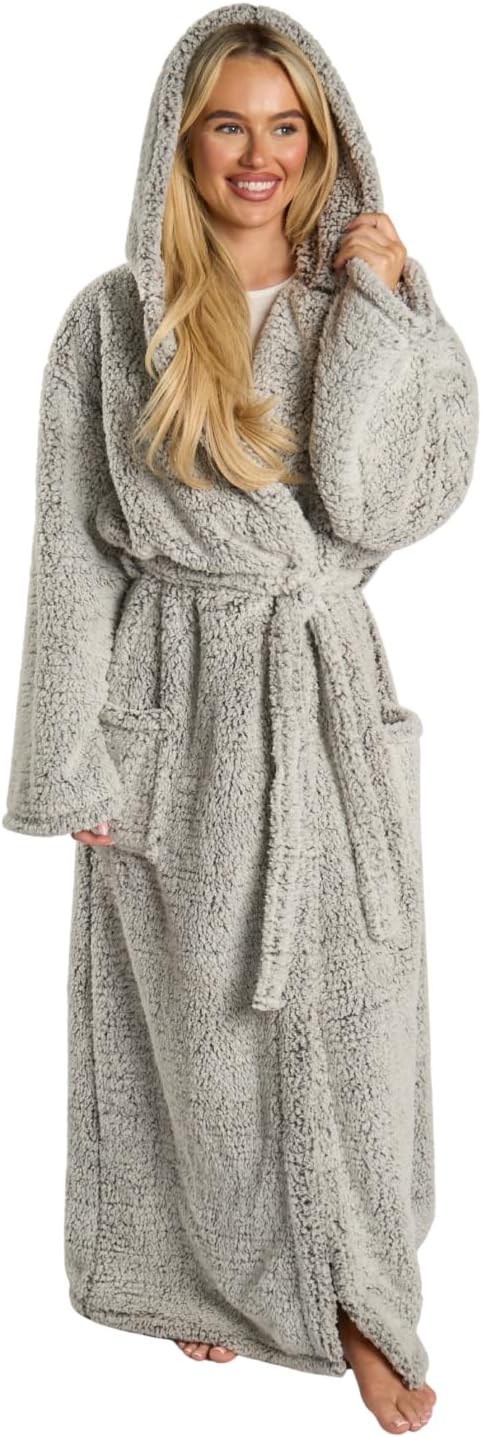 OHS Womens Dressing Gowns, Valentines Gifts for Her Super Soft Luxury Warm Full Length Dressing Gowns Oversized Extra Comfy - One Size, Teddy Marl