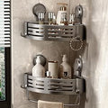 Voldra Corner Shower Caddy Suction Cup, Shower Shelf Coner No Drilling Bathroom Coner Shelves Suction Shower Organiser Rack Adhesive Corner Caddy with Towel Bar Wall Mounted(2-Pack, Grey)